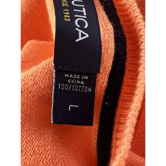Nautica Sweater Mens Large Orange V Neck 100% Cotton Pullover Lightweight Knit - Picture 4 of 11